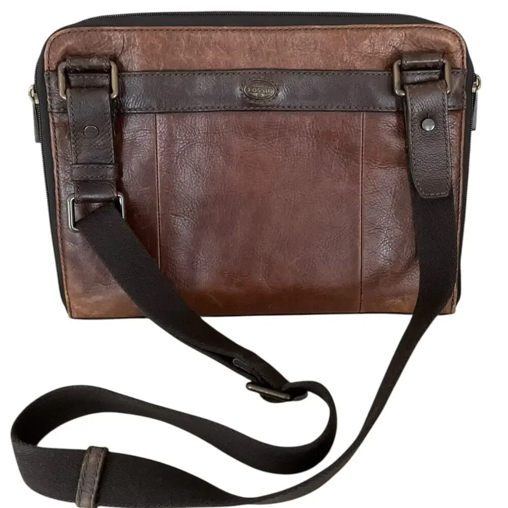 Vintage Fossil Brown Leather Messenger Bag Crossbody Strap